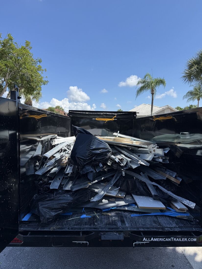 Mixed construction scrap loaded in a hauling trailer